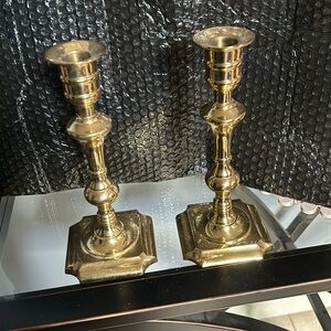 Set of two lacquered brass candlesticks